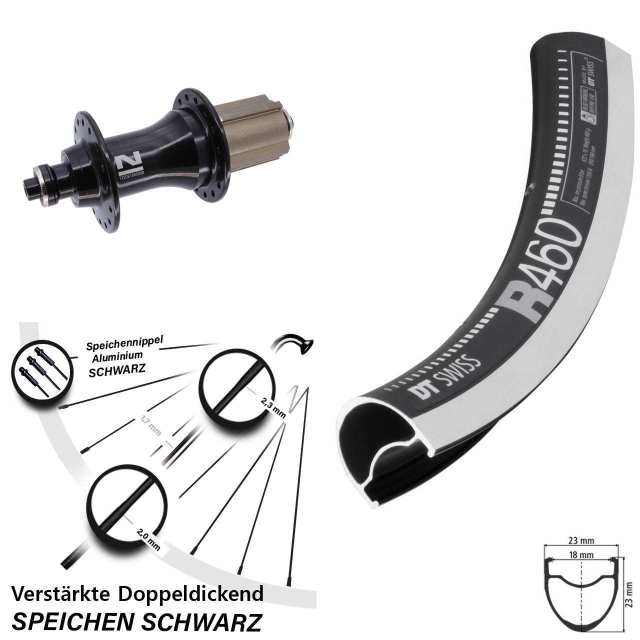 Hinterrad für Schnellspanner 28 Zoll DT Swiss R 460 Novatec F162 Campa 8-12 fach