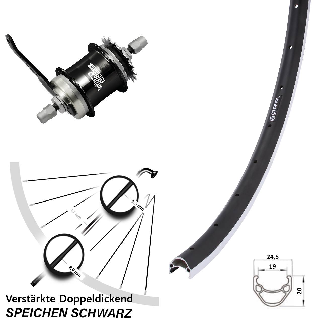 Gora 19 Hinterrad 26 Zoll Sturmey Archer S1C Rücktritt