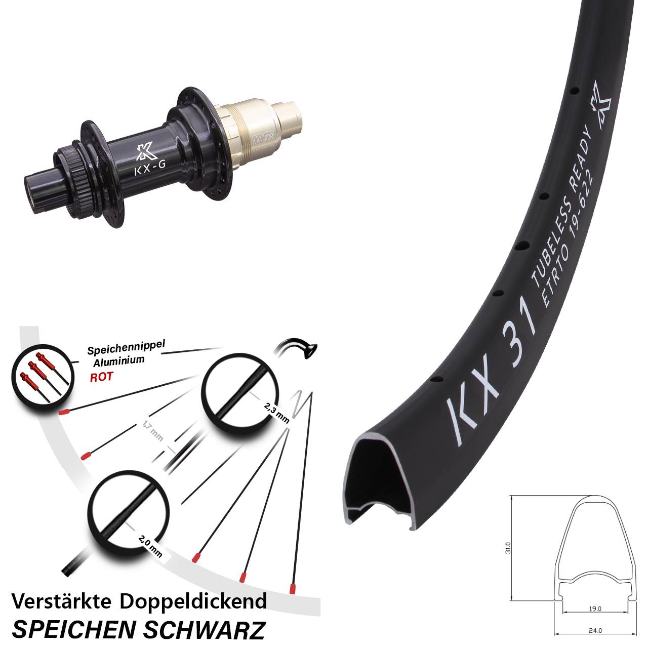 28 Zoll KX-G 31 Hinterrad Centerlock 12x142 SRAM XDR