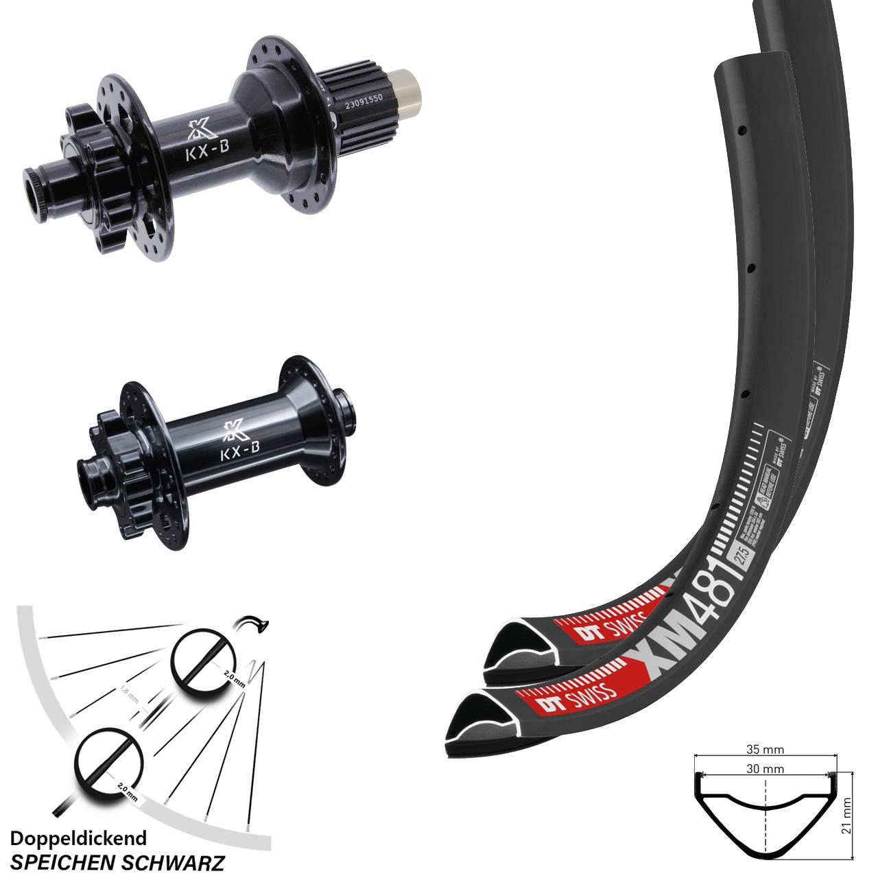 Disc Laufrad-Satz 15x110 12x148 27,5 Zoll DT Swiss XM 481 KX-B Shimano Micro Spline