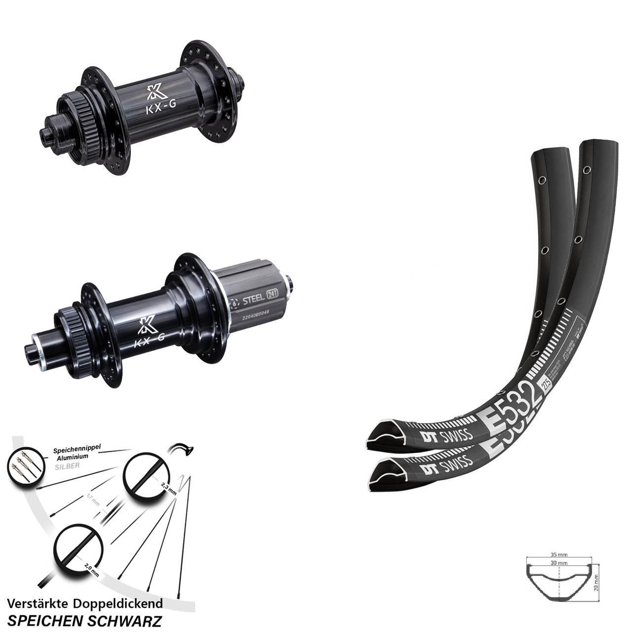 DT Swiss E532 KX-GS 29 Zoll Disc Laufradsatz für Schnellspanner 8-12 fach