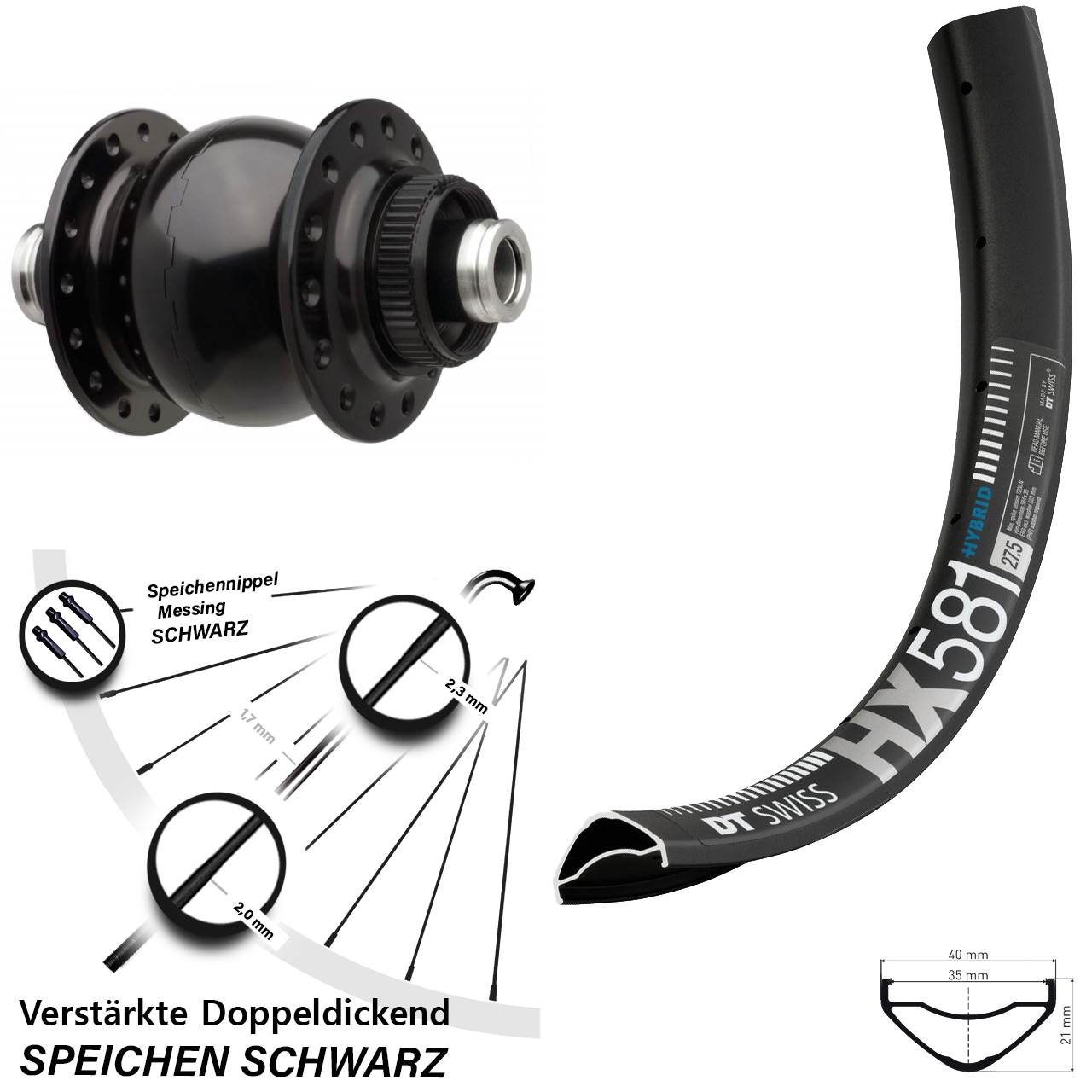 SON 28 DT Swiss HX581 27,5 Zoll Centerlock Dynamovorderrad 12x110 Boost