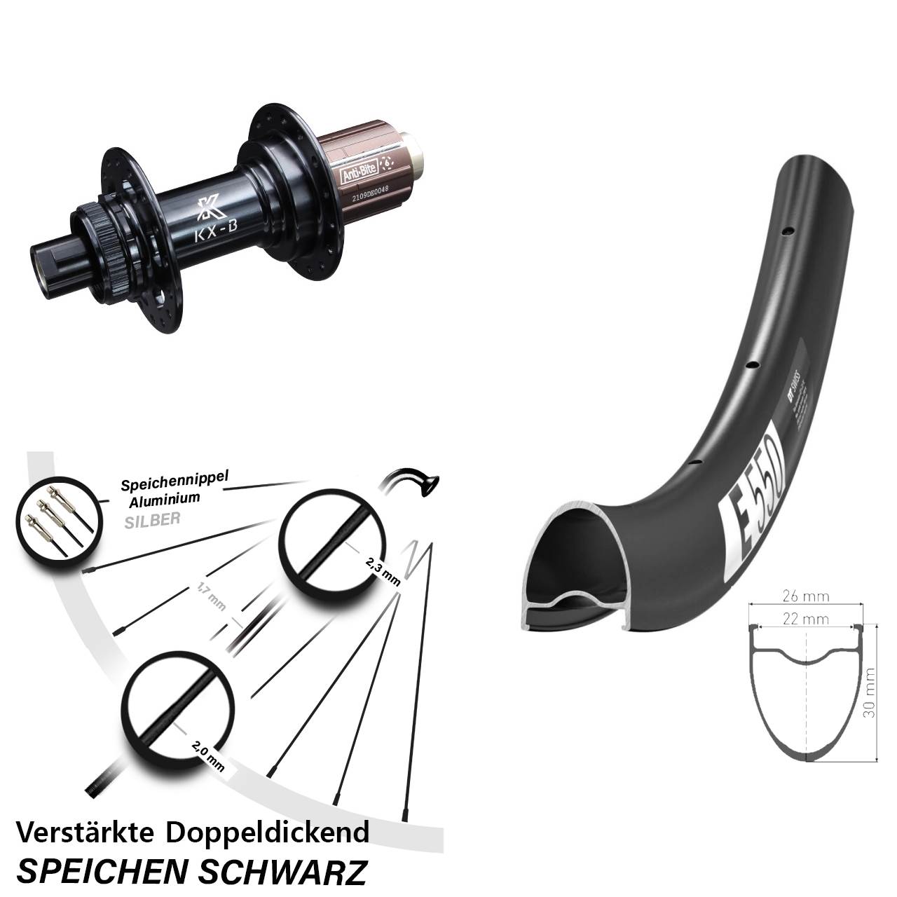 28 Zoll DT Swiss E 550 KX-B Boost Disc Hinterrad 12x148 Boost 8-12 fach HG
