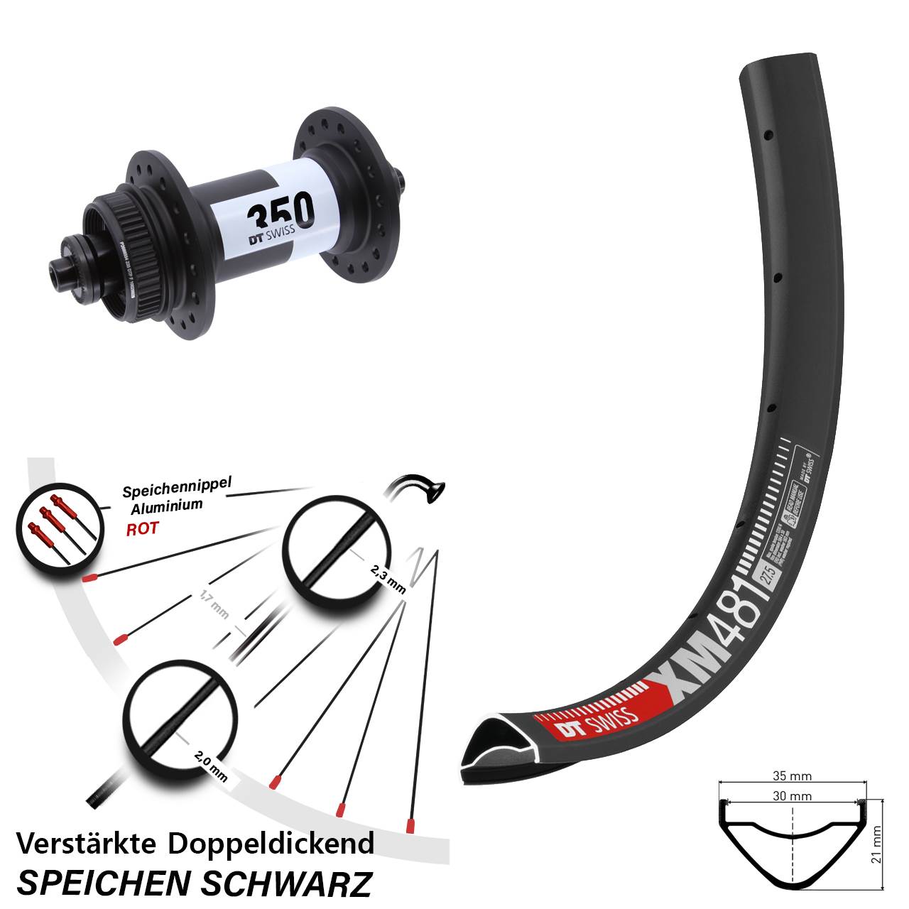 27,5 Zoll DT Swiss XM481-350 Disc Vorderrad QR