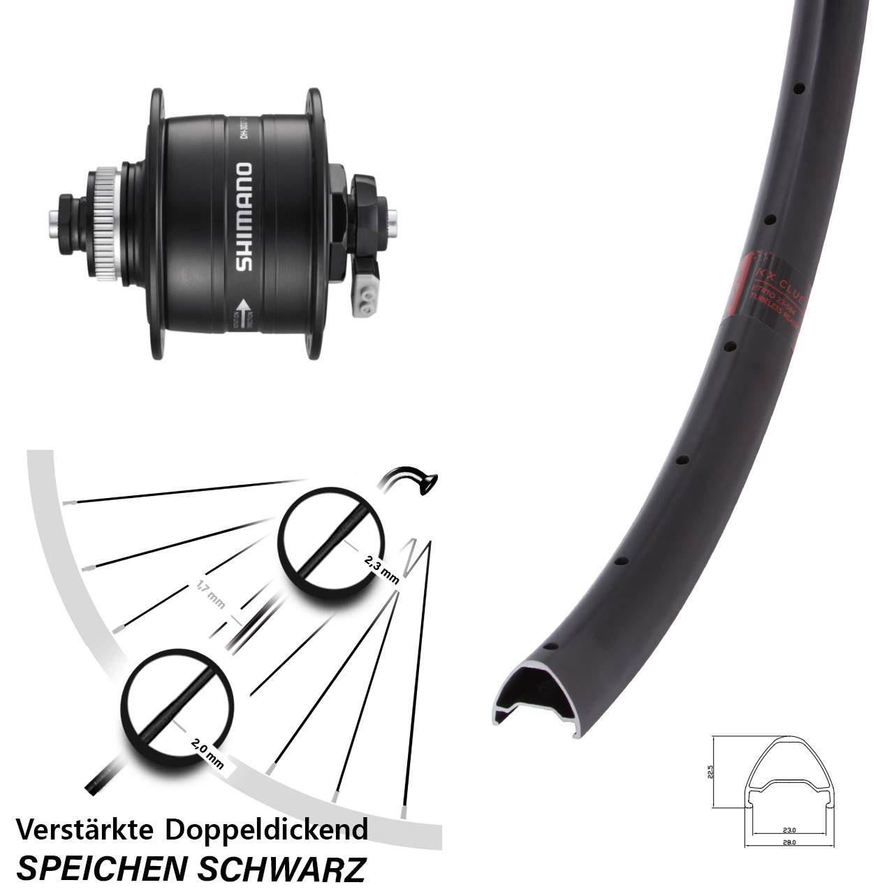 Disc Vorderrad mit Nabendynamo QR 28-29 Zoll KX Clue Shimano DH-3D37