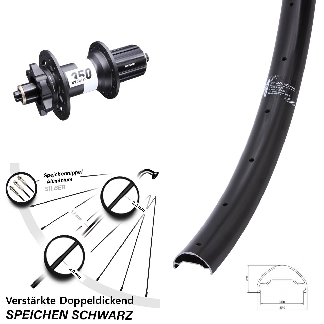 KX Mountain TR DT Swiss 350 Ratchet 36 Disc 29 Zoll Hinterrad QR 8-11 fach HG
