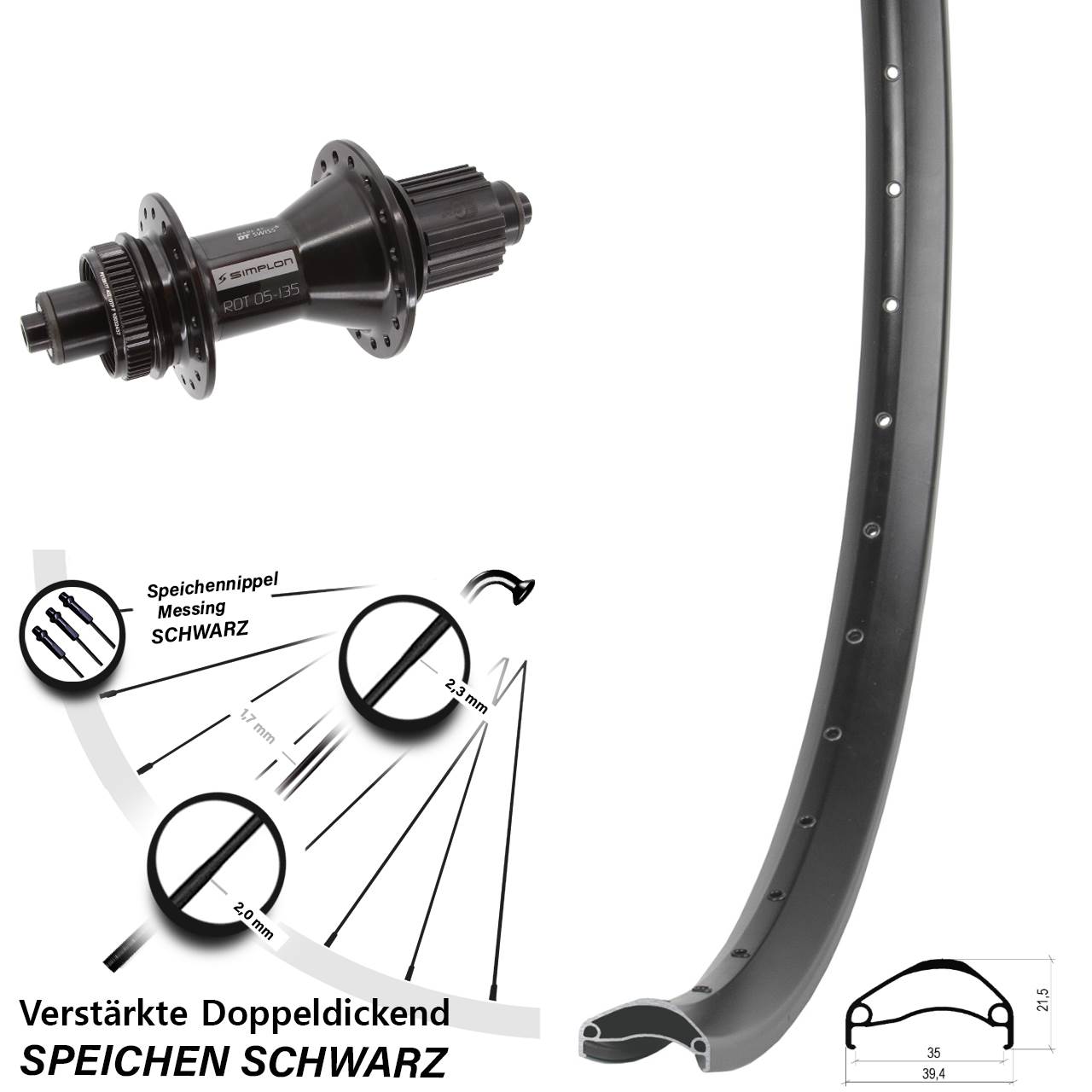 29 Zoll Ambrosio E35 DT Swiss 370 Hybrid Disc Hinterrad QR Micro Spline