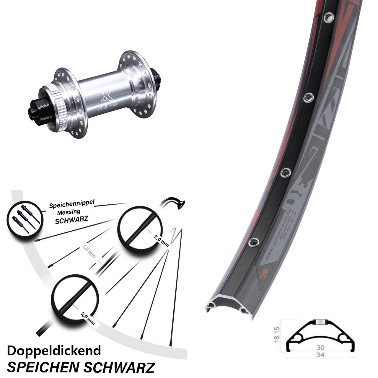 29 Zoll Rodi TRYP 30 KX-G Centerlock Vorderrad QR