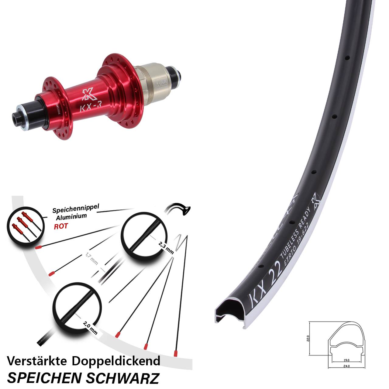 28 Zoll KX-R 22 OS Hinterrad für Schnellspanner SRAM XDR