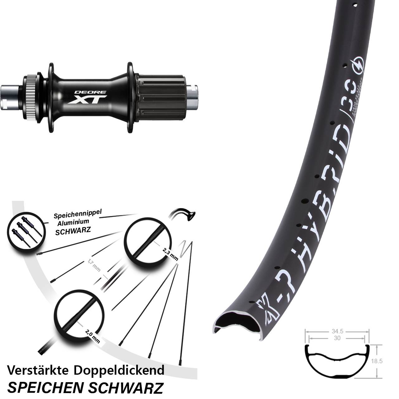 KX-R Hybrid 30 Shimano XT 29 Zoll Disc Laufrad 12x148 8-11 fach
