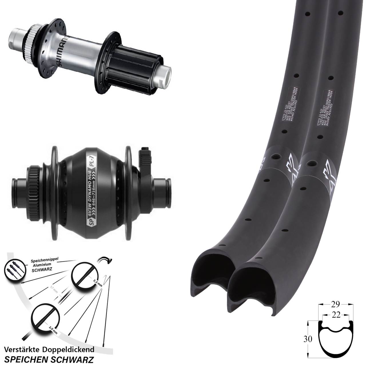 KX-RC Gravel Carbon SP PL-7 Shimano FH-RS770 28 Zoll Laufradsatz 12x100/142 8-12 fach HG