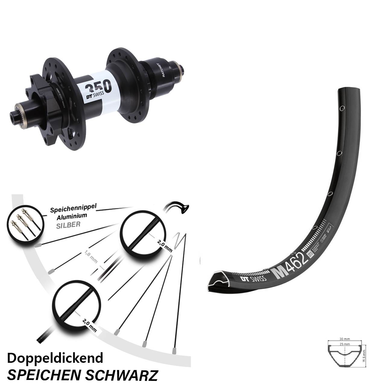 Hinterrad 27,5 Zoll DT Swiss M 462-350 6-Loch XD QR