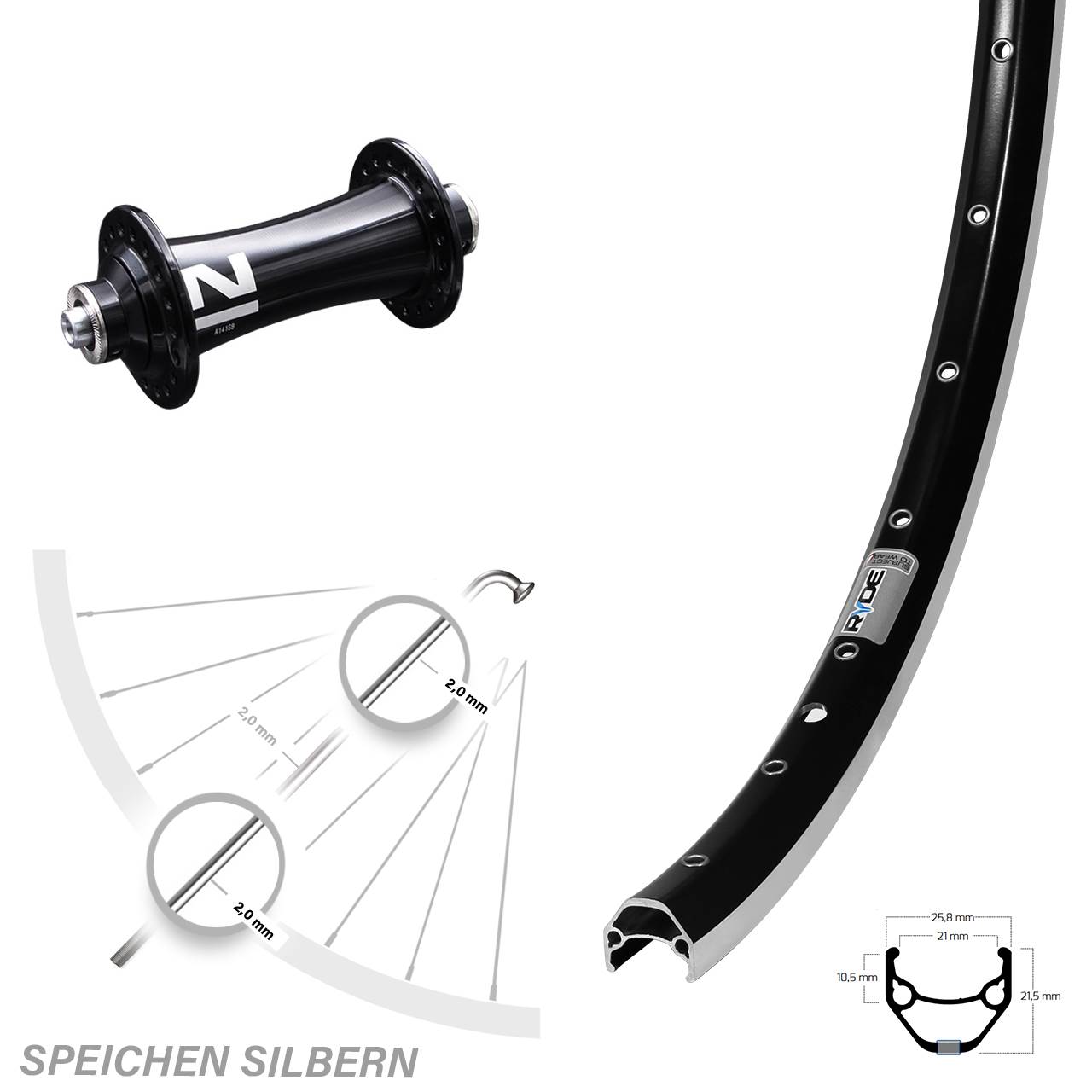 26 Zoll Laufrad Ryde ZAC 421 mit Novatec A141SB