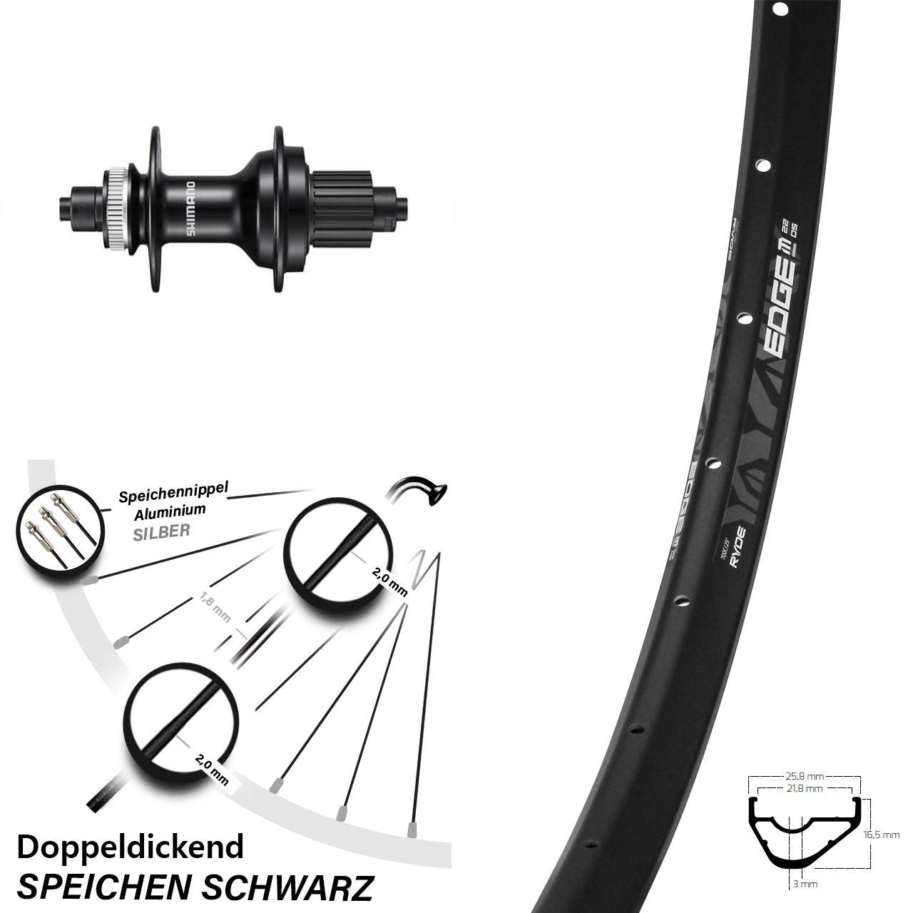 Hinterrad Centerlock QR 28 Zoll Ryde Edge M22 OS Shimano MT500 Micro Spline