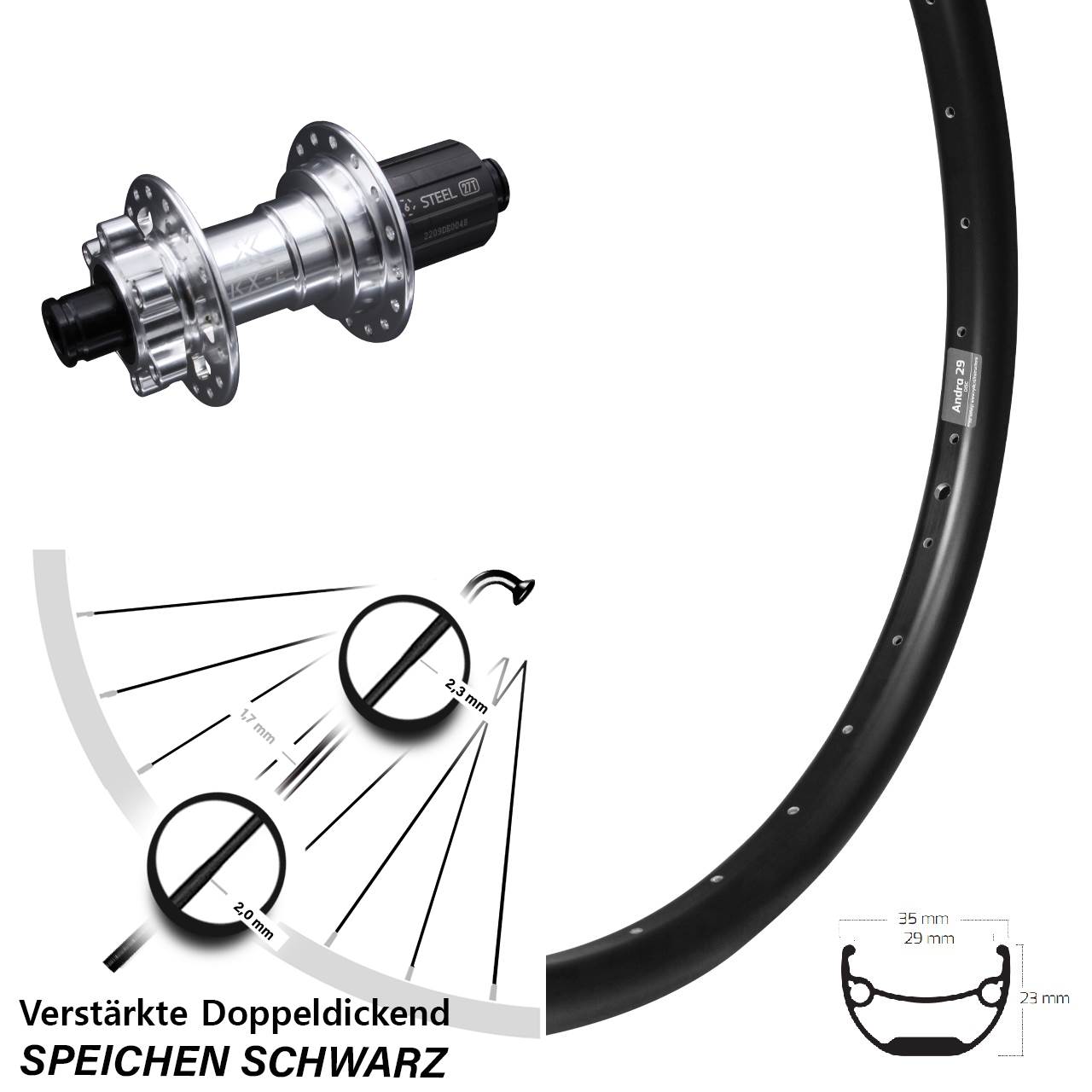27,5 Zoll Ryde Andra 29 silbern KX-E Nabe 12x142 mm 11-fach