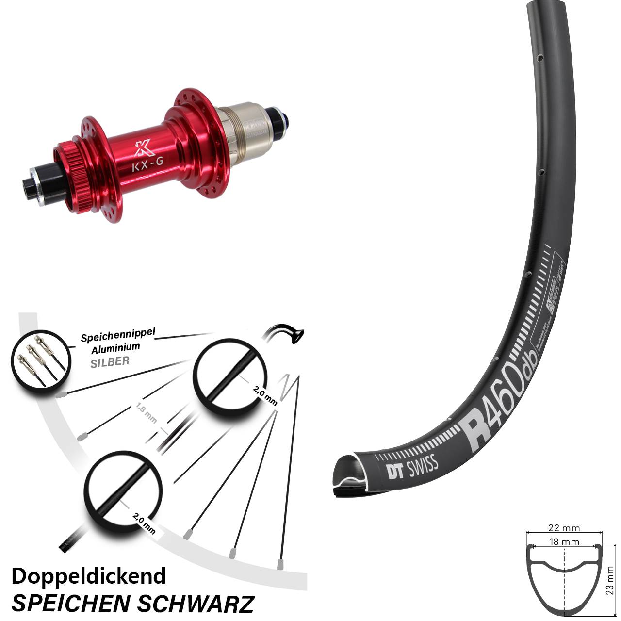 DT Swiss R460 KX-G rot XD-R 28 Zoll Disc Laufrad QR