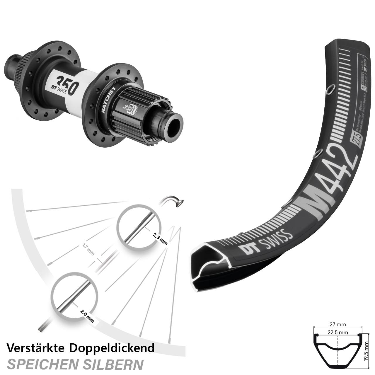 Centerlock Hinterrad 12x142 28-29 Zoll DT Swiss M 442-350 Shimano Micro Spline