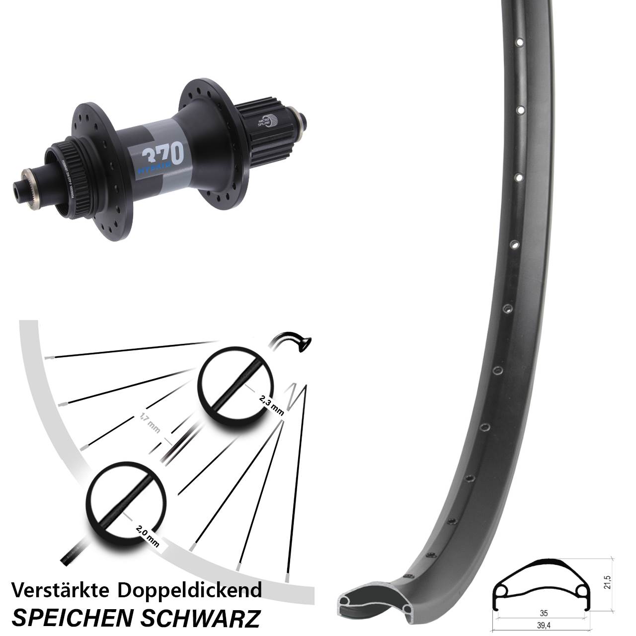 Boost Disc Hinterrad QR 27,5 Zoll Ambrosio E35 DT Swiss 370 Hybrid Shimano Micro Spline