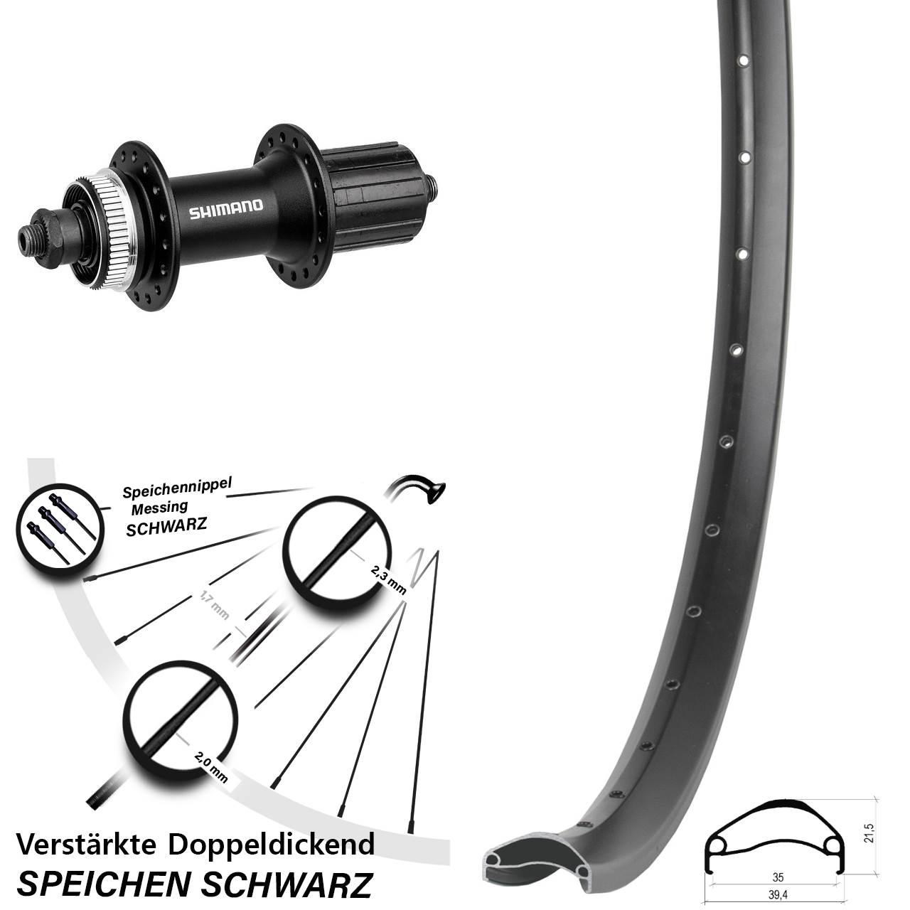 27,5 Zoll Ambrosio E35 Shimano FH-M4050 Disc Hinterrad für Schnellspanner 8-11 fach