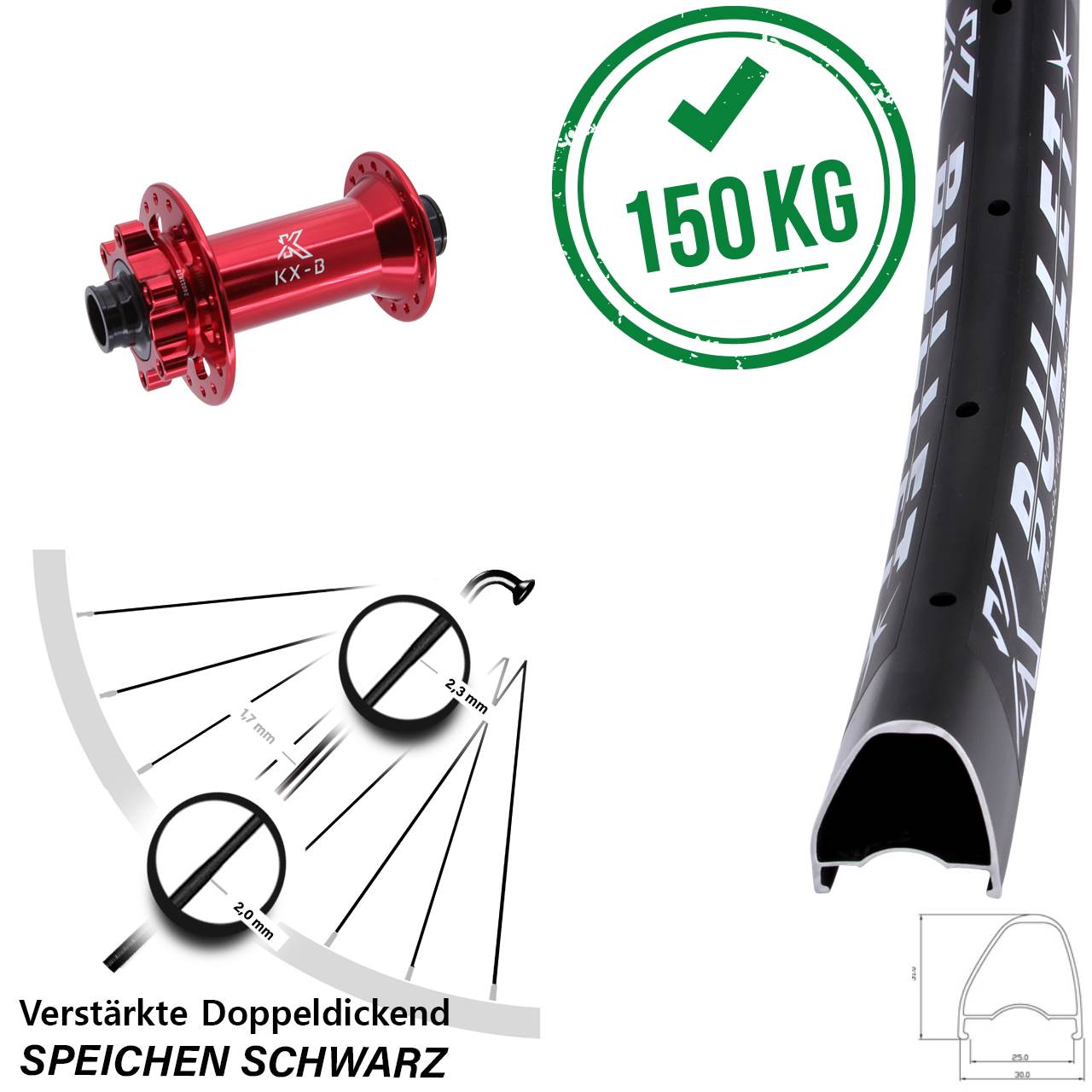 29 Zoll KX-Bullet OS rot Vorderrad 6-Loch 15x110 Boost