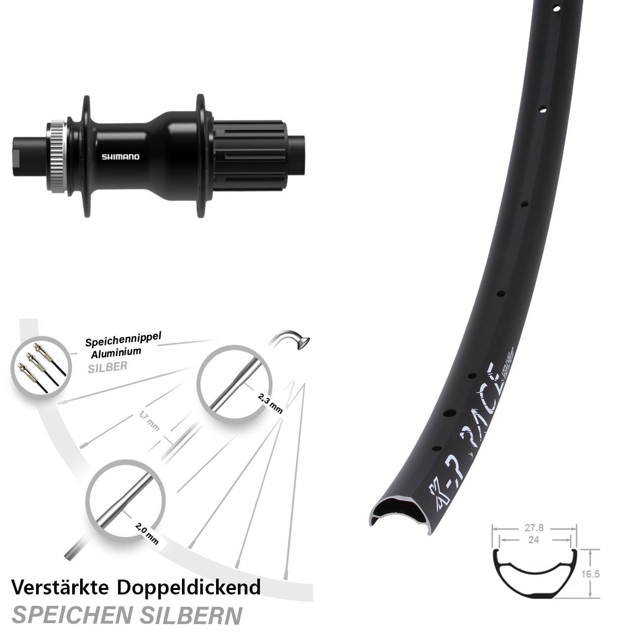 28-29 Zoll KX-R Race Shimano FH-TC500-B Boost Disc Hinterrad 12x148 8-11 fach