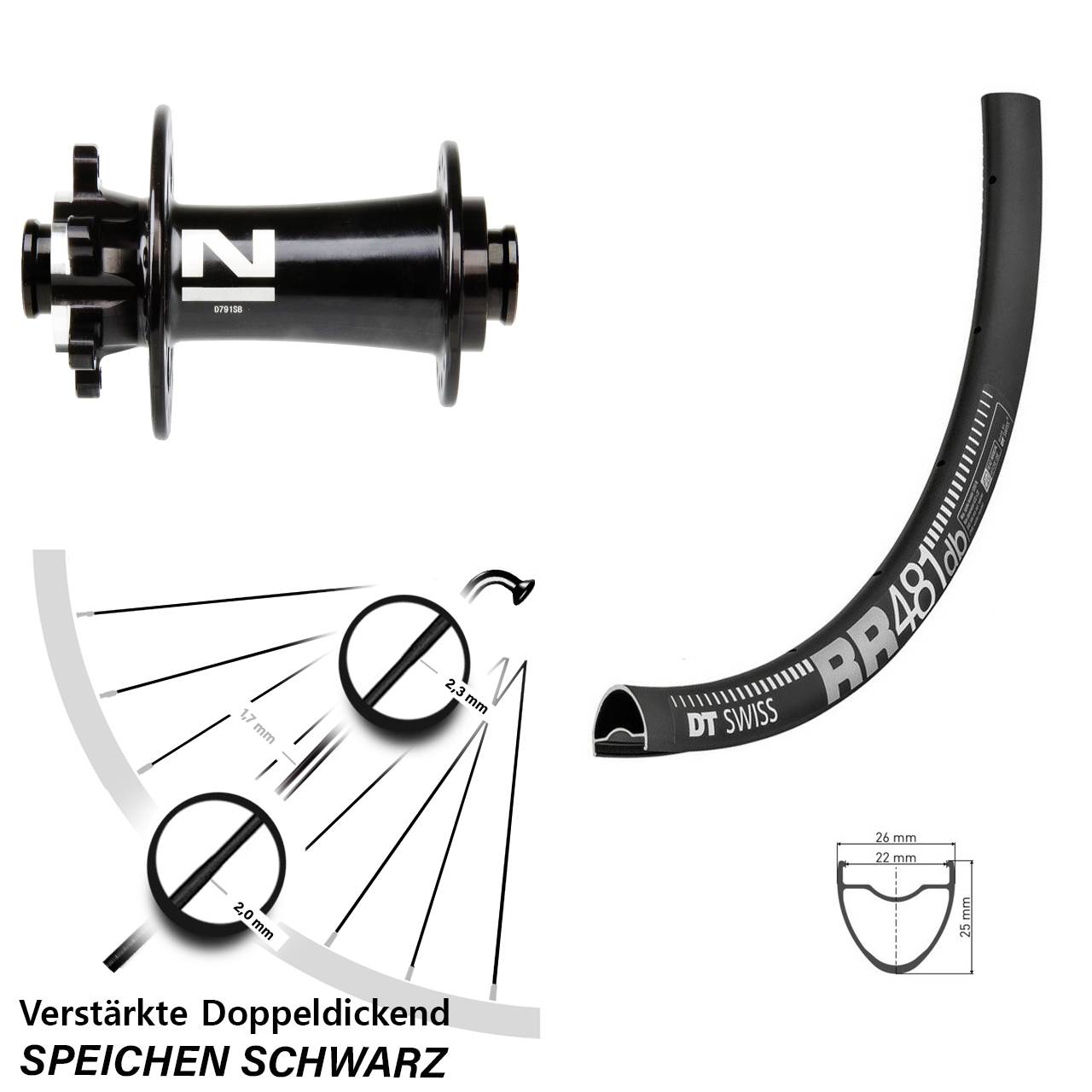 Vorderrad 6-Loch 12x100 28 Zoll DT Swiss RR 481 Novatec D791