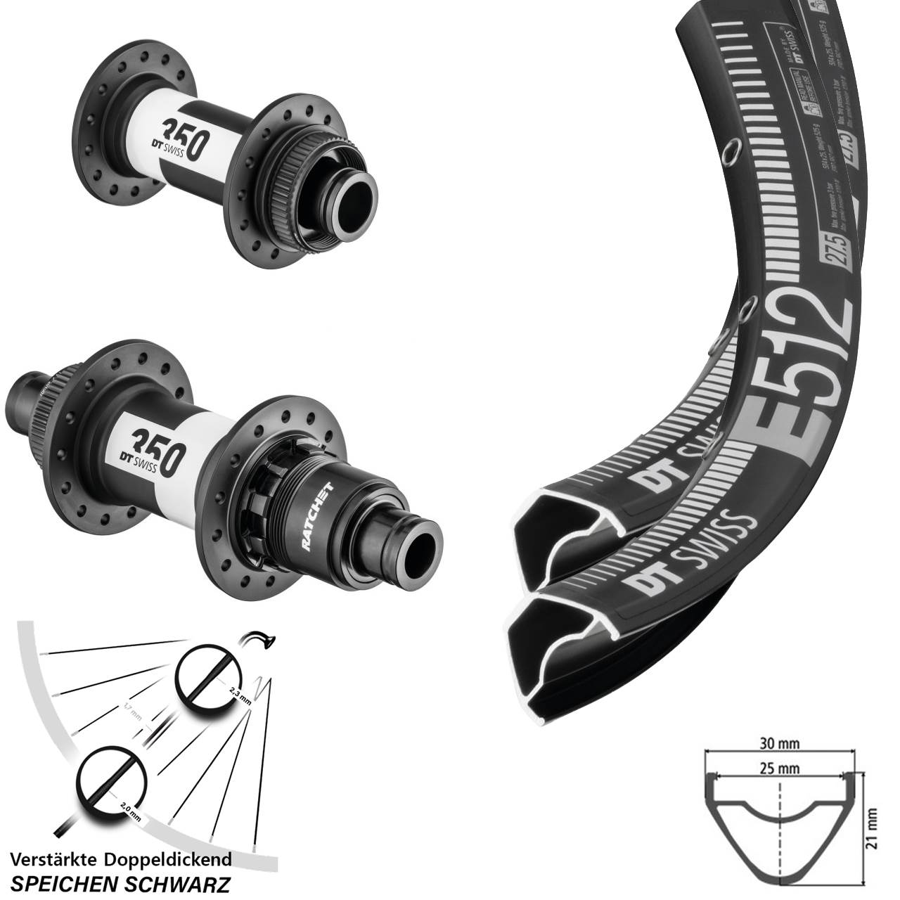 DT Swiss E 512 350 CL SRAM XD 29 Zoll Disc Laufradsatz 15x100 12x142