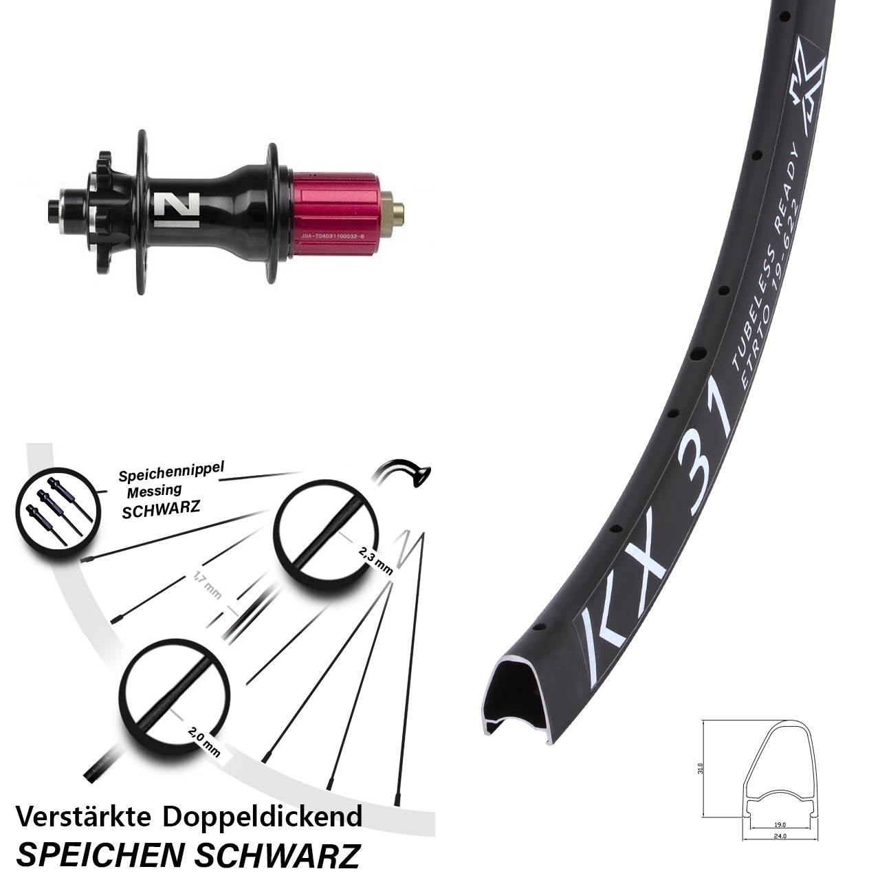 6-Loch Hinterrad 28 Zoll KX 31 Novatec Superlight 8-12 fach QR