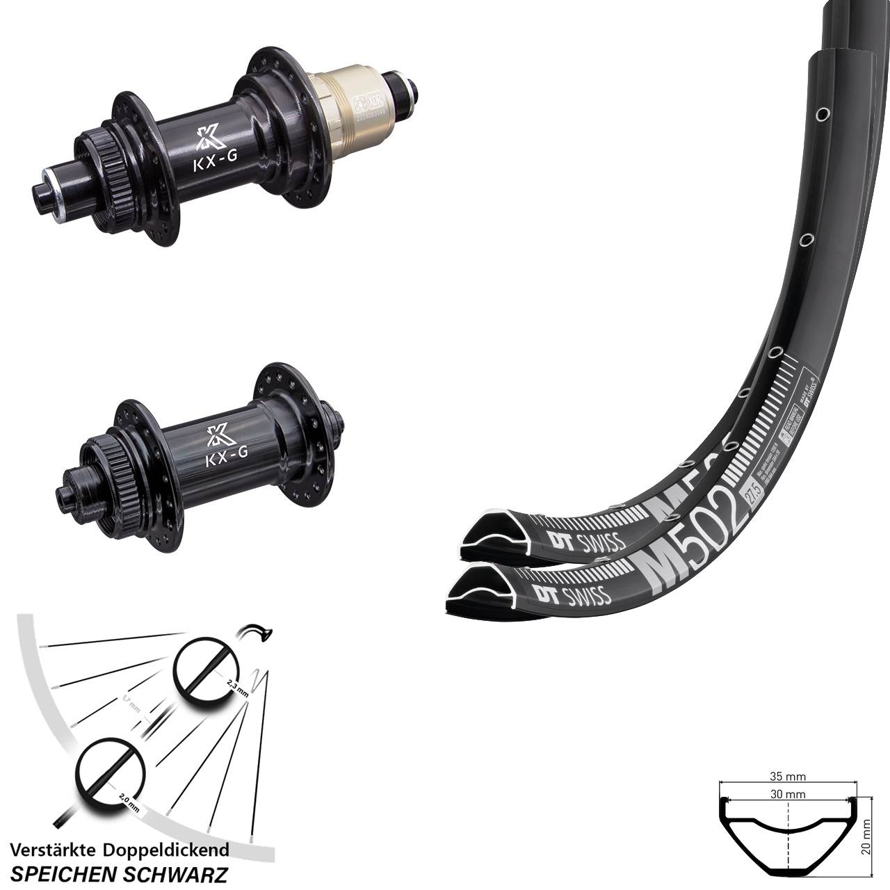DT Swiss M502 KX-G 29 Zoll Disc Laufradsatz für Schnellspanner SRAM XDR