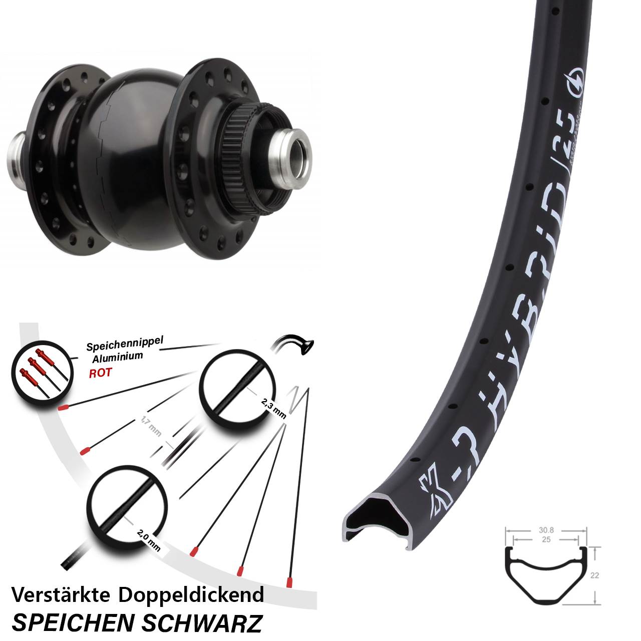 29 Zoll KX-R Hybrid 25 SON 28 Centerlock Vorderrad mit Nabendynamo 12x110 Boost
