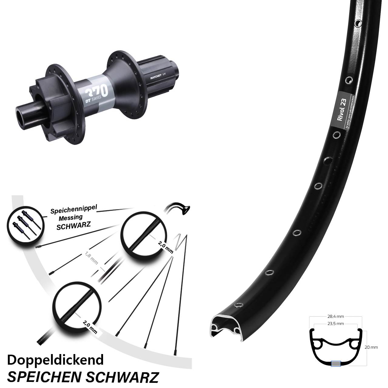 650B Ryde Rival 23 DT Swiss 370 Disc Laufrad 12x148 8-11 fach HG