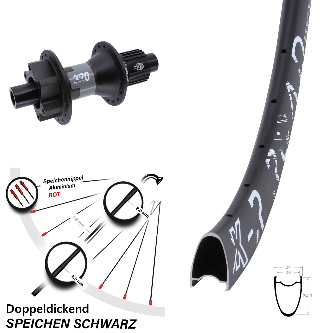 Disc Hinterrad 12x142 28 Zoll KX-R Road DT Swiss 370 Shimano Micro Spline