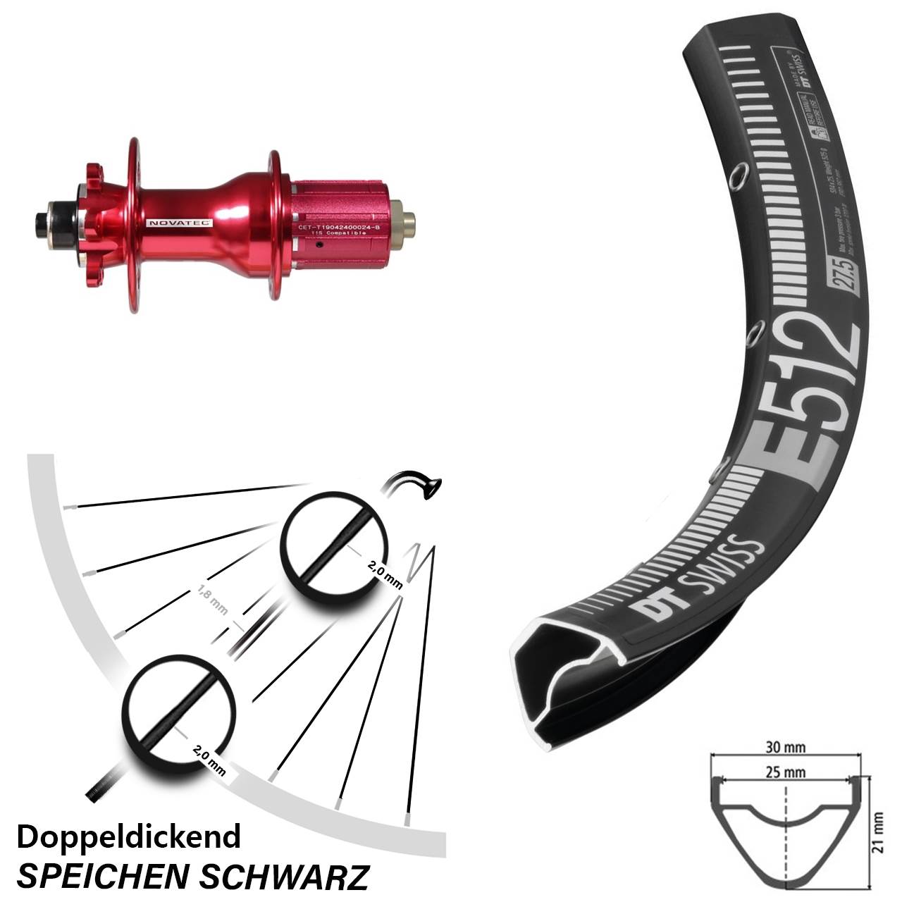 DT Swiss E512 Novatec D792SB 29 Zoll Disc Laufrad QR 8-12 fach