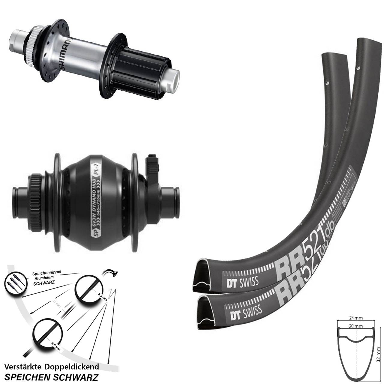 Disc Laufradsatz 12x100/142 28 Zoll DT Swiss RR521 SP PL-7 Shimano FH-RS770 8-12 fach