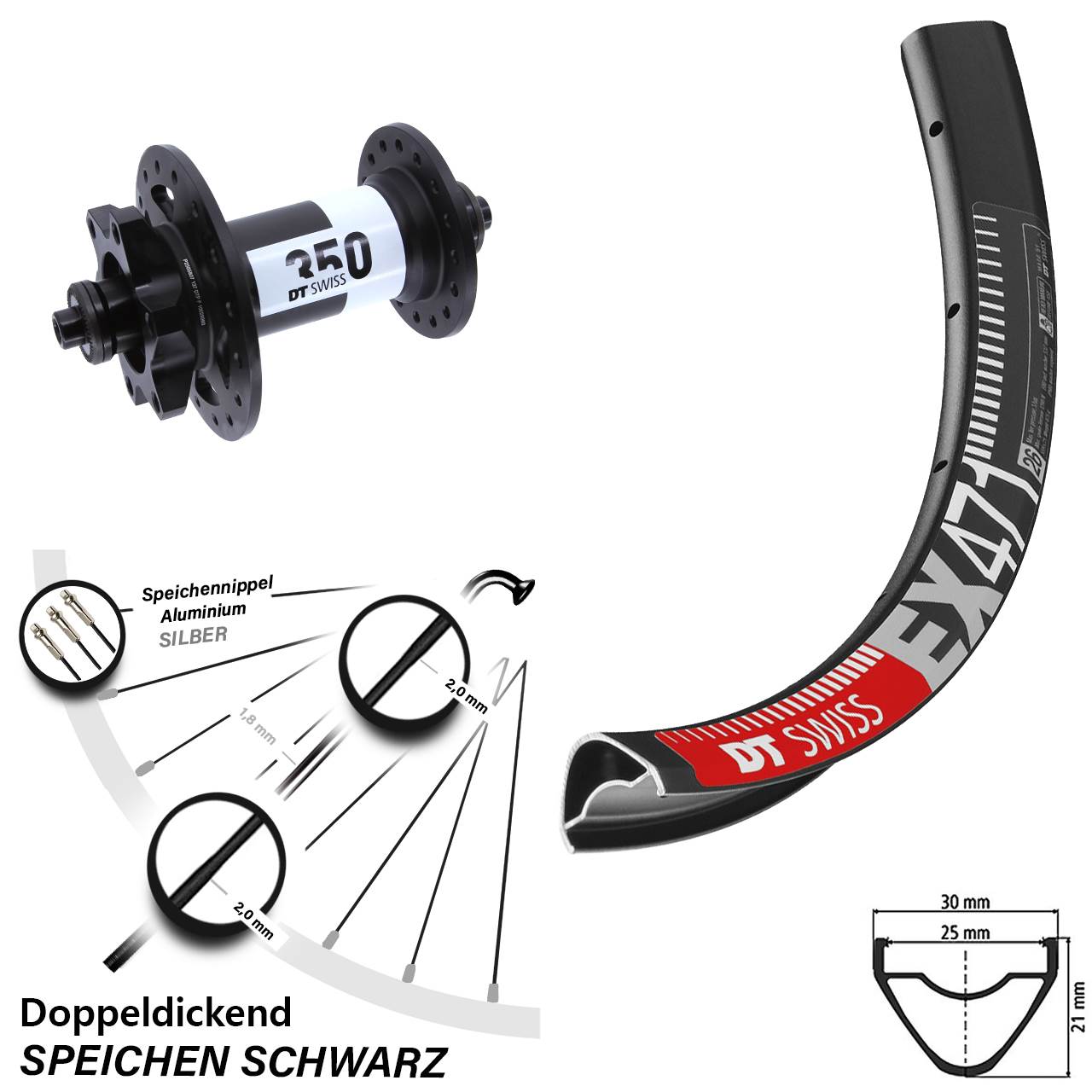 Vorderrad 27,5 Zoll DT Swiss EX 471 Disc-350 5x100 6-Loch