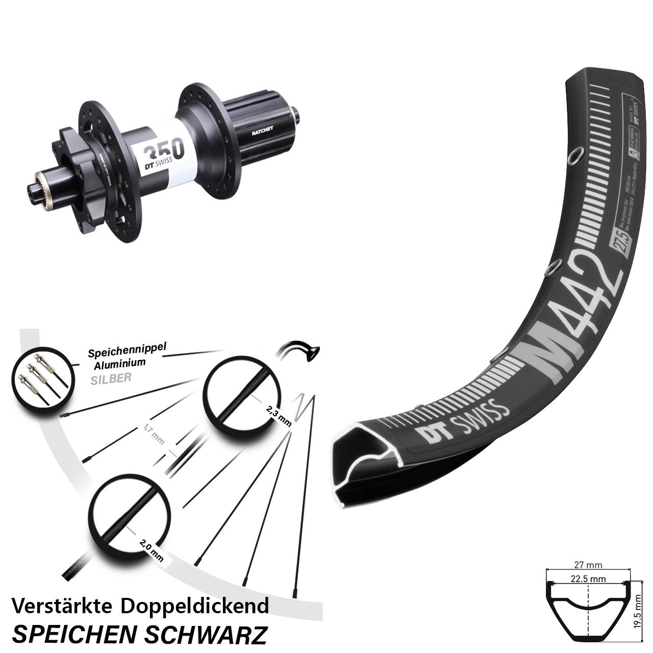 Disc Laufrad 28-29 Zoll DT Swiss M442-350 Ratchet 36 8-11 fach HG für Schnellspanner Boost