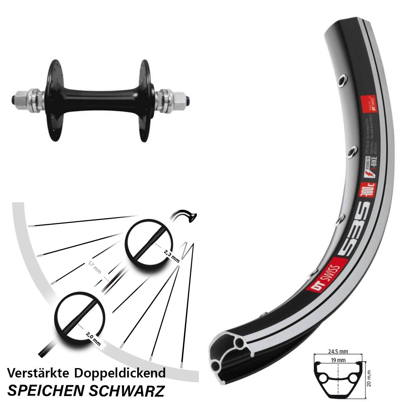 Vorderrad Vollachse 28 Zoll DT Swiss 535 Sturmey Archer HBT30