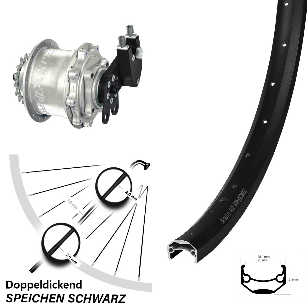 Rohloff Speedhub CC DB Ryde Andra 40 Disc Laufrad 27,5 Zoll