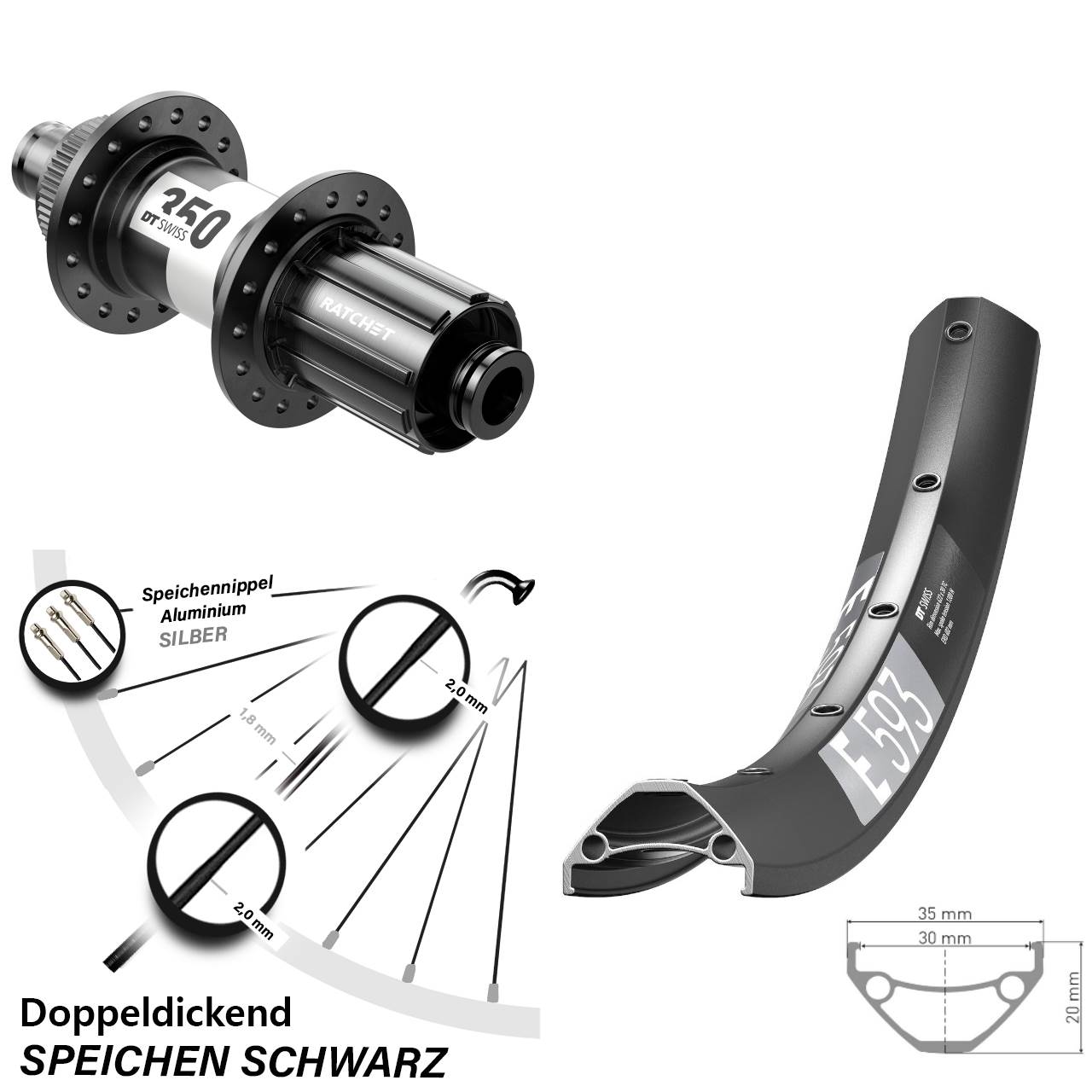 Disc Laufrad 12x142 29 Zoll DT Swiss E 593-350 8-11 fach
