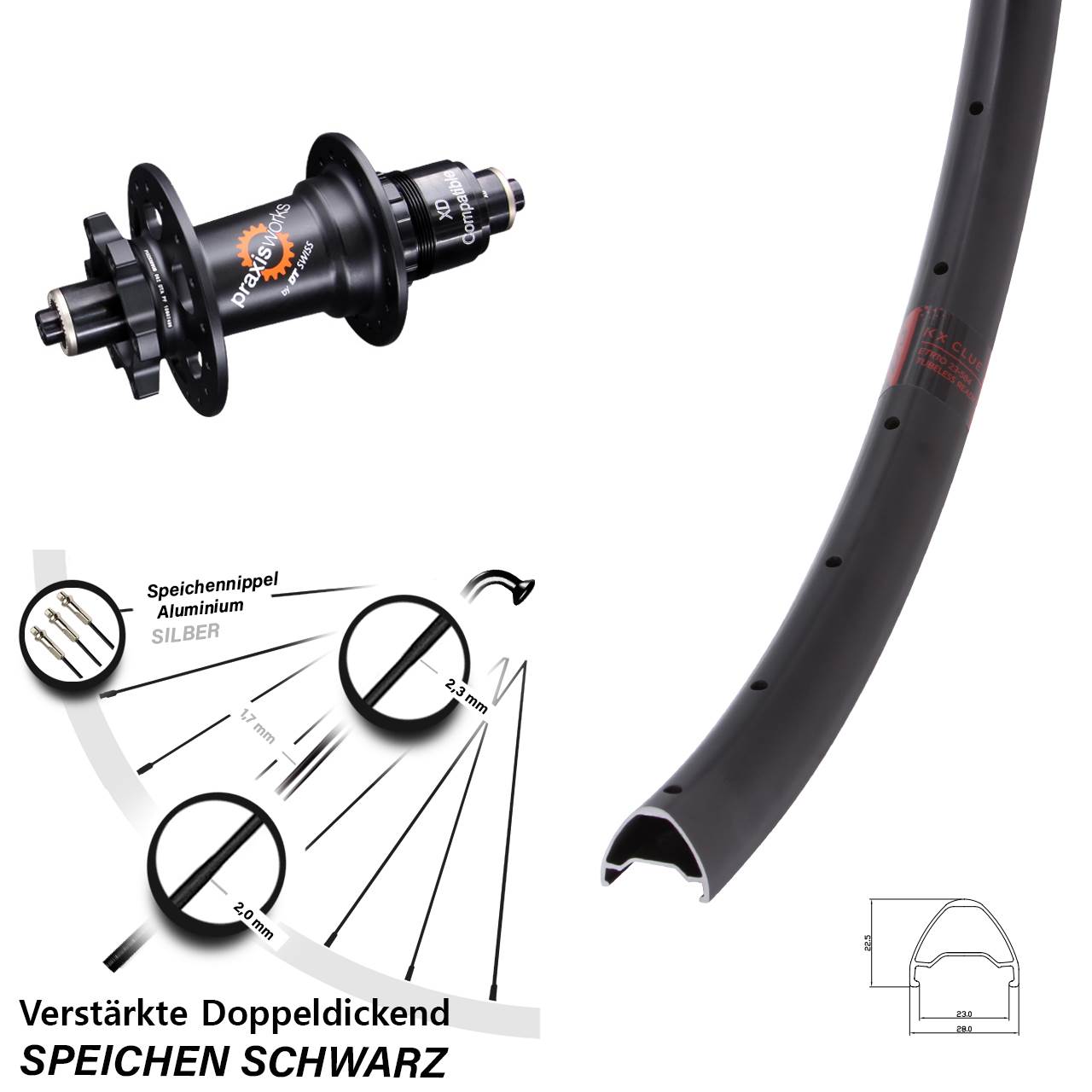 27,5 Zoll Hinterrad 6-Loch Disc für Schnellspanner KX Clue DT Swiss 350 XD 11-12 fach