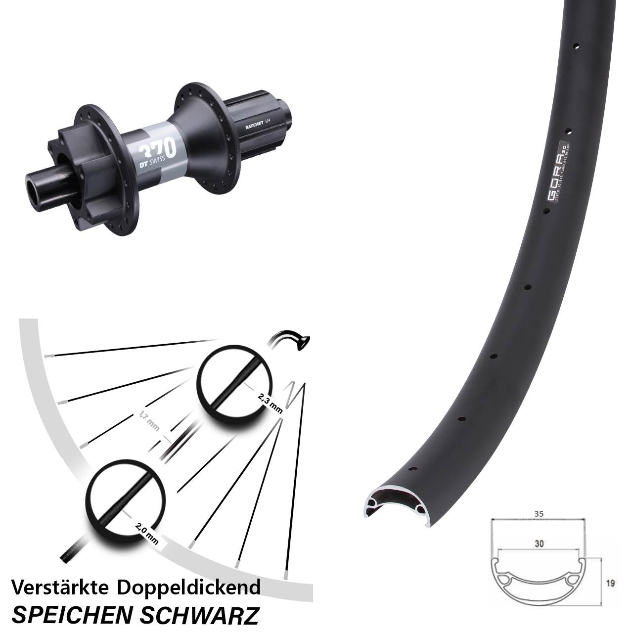 Gora 30 DT Swiss 370 29 Zoll Hinterrad 6-Loch 12x148 Boost 8-11 fach HG