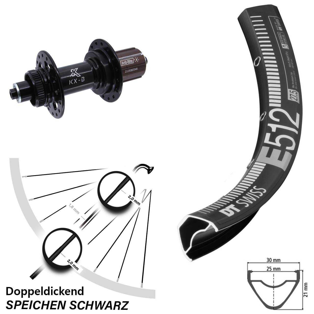 DT Swiss E 512 KX-B 29 Zoll Centerlock Hinterrad QR Boost 8-12 fach HG