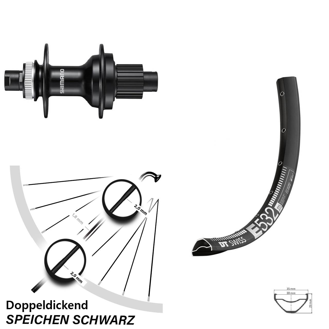 Centerlock Hinterrad 12x142 27,5 Zoll DT Swiss E 532 Shimano FH-MT510 Shimano Micro Spline