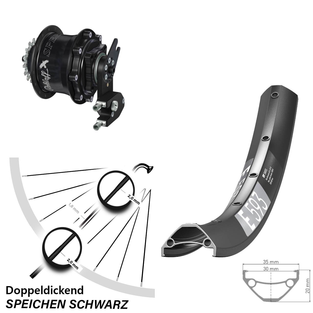 Disc Hinterrrad 29 Zoll DT Swiss E593 Rohloff CC DB OEM2 Tandem schwarz