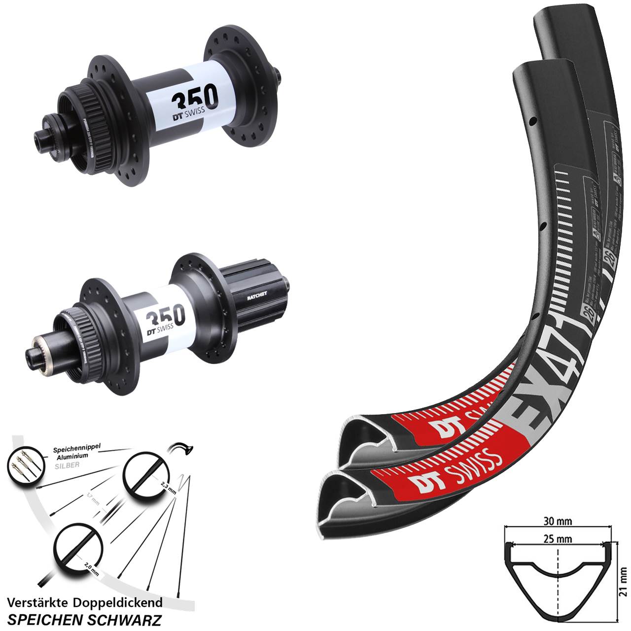 Centerlock Laufradsatz 650B DT Swiss EX 471 350 11-12 fach HG für Schnellspanner