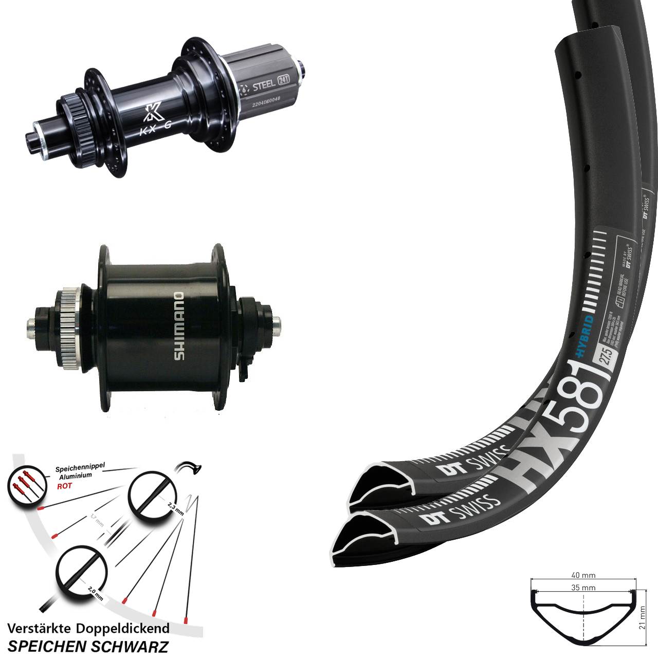Disc Laufradsatz 27,5 Zoll DT Swiss HX581 KX-GS Heavy Duty DH-UR700 8-12 fach HG QR