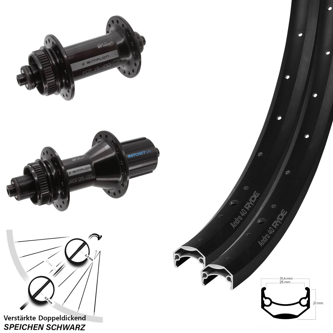 Disc Laufrad-Satz 27,5 Zoll Ryde Andra 40-370 DT Swiss 370 Hybrid 8-11 fach QR