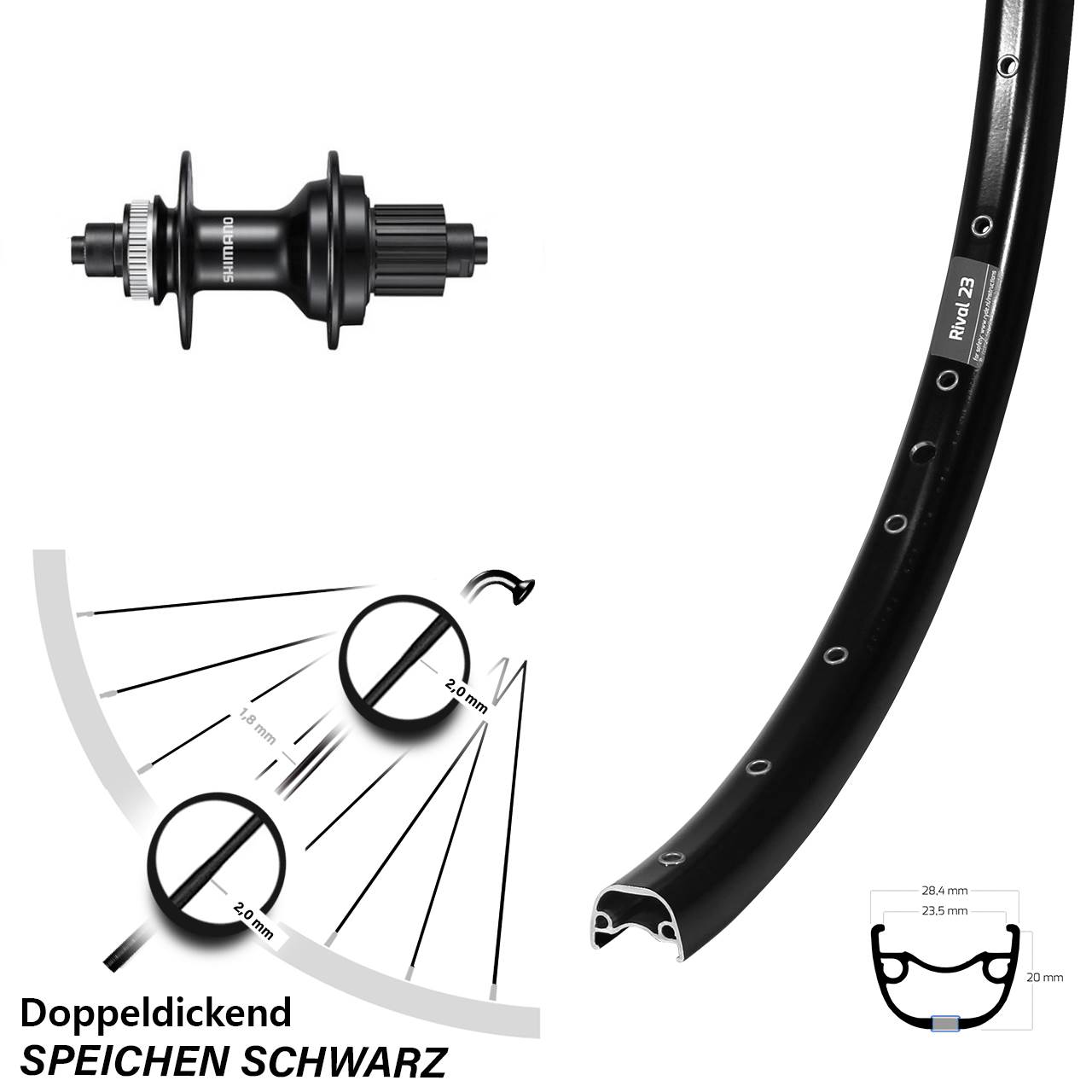 Centerlock Hinterrad 27,5 Zoll Ryde Rival 23 Shimano MT500 Micro Spline QR