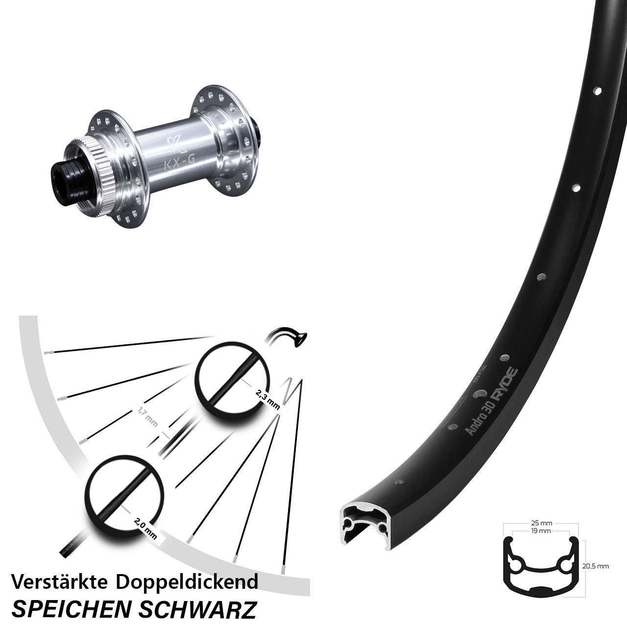 Disc Laufrad 28 Zoll Ryde Andra 30 KX-G 15x100