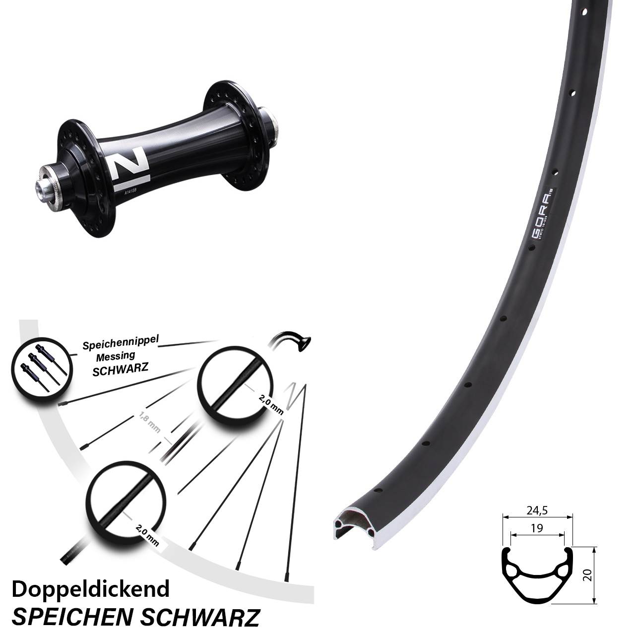 Vorderrad QR 26 Zoll Gora 19 Novatec A141SB